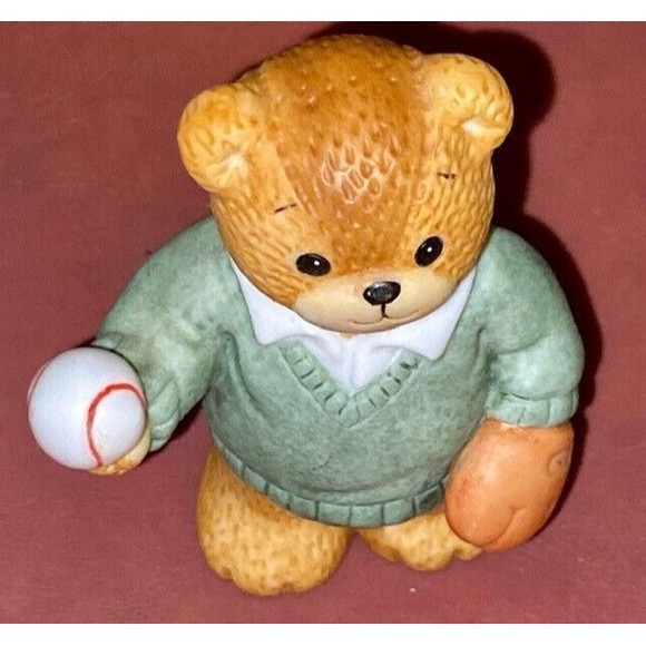 Vintage 1987 Lucy Rigg Enesco Porcelain Bear Lucy & Me Boy with Glove & Ball - Picture 2 of 4